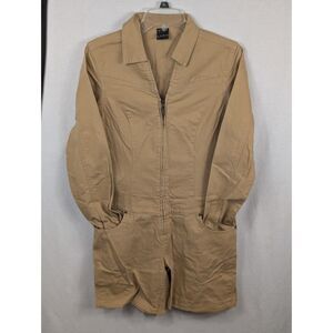 Y2K FUBU Collard Long Sleeve Shorts Romper/Jumpsuit Khaki Women's Size 9/10